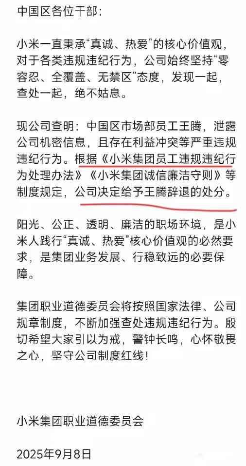 机密移交证物雷军拍板永不录用！开元棋牌小米高管王腾被辞退泄露(图8)